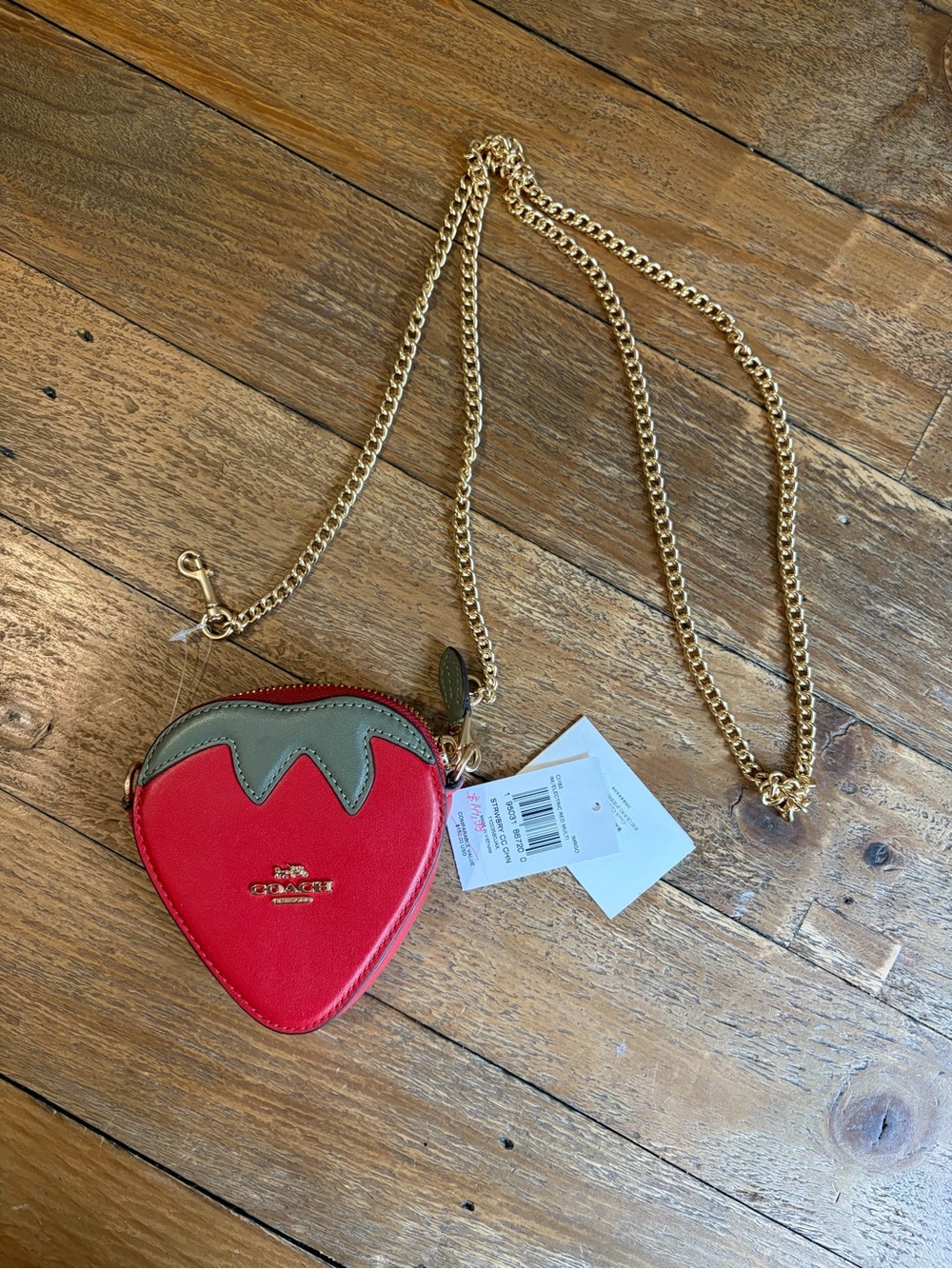 Coach Red Strawberry Mini Crossbody with Gold Chain